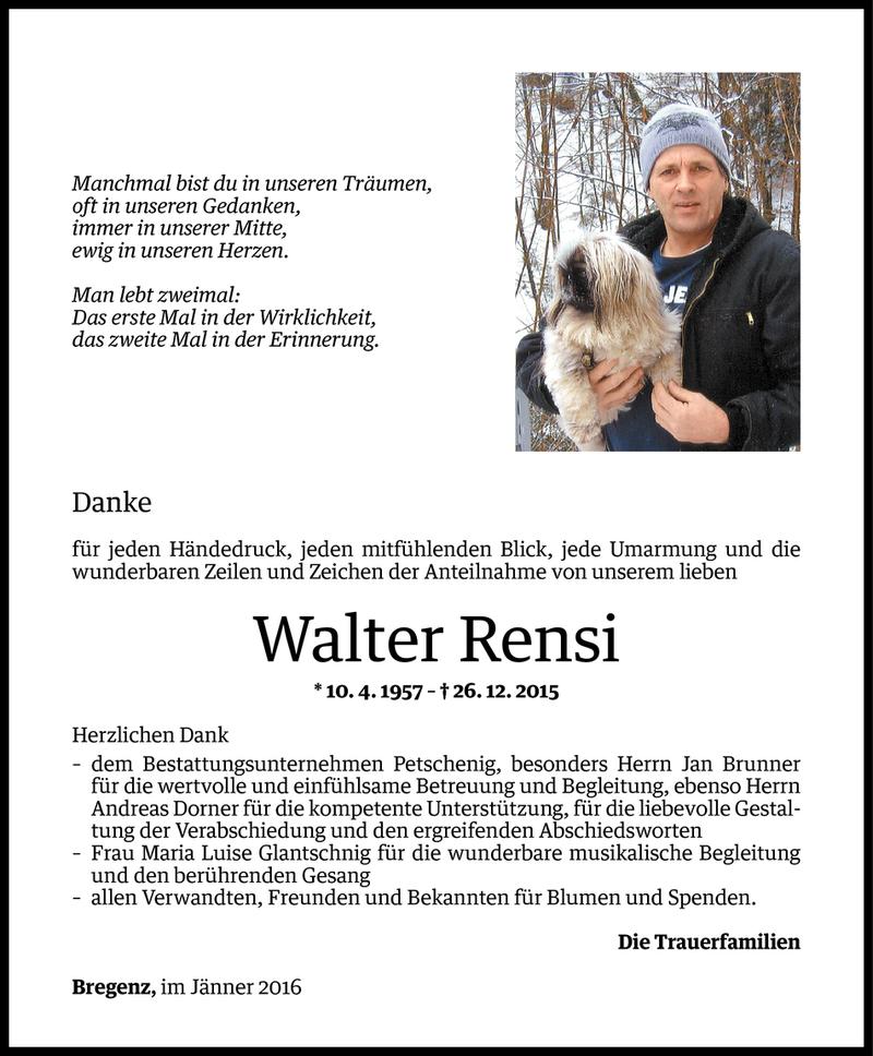  Todesanzeige für Walter Rensi vom 22.01.2016 aus Vorarlberger Nachrichten