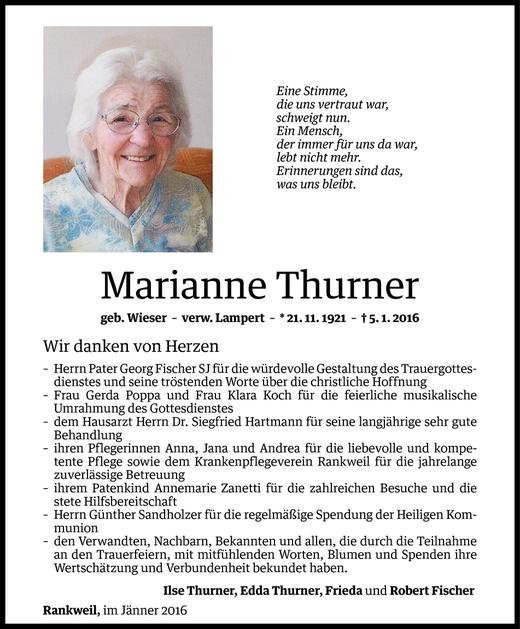 Todesanzeige von Marianne Thurner von Vorarlberger Nachrichten