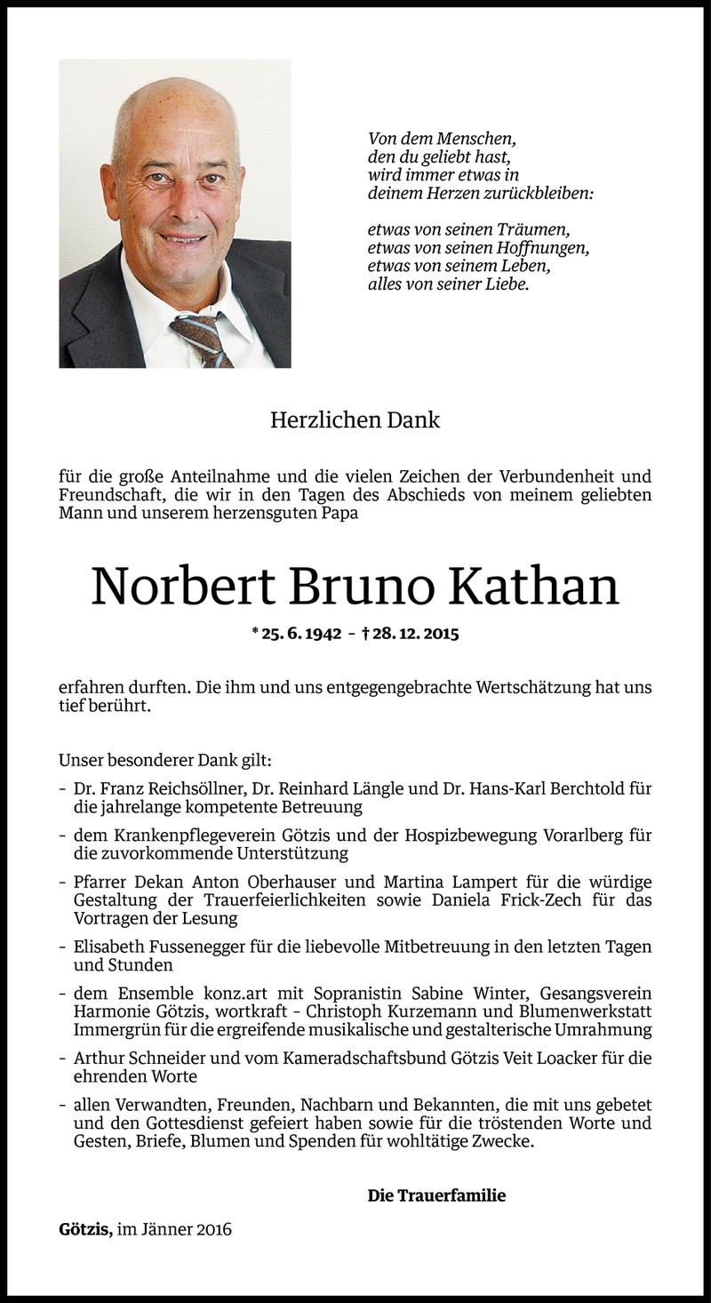  Todesanzeige für Norbert Bruno Kathan vom 22.01.2016 aus Vorarlberger Nachrichten