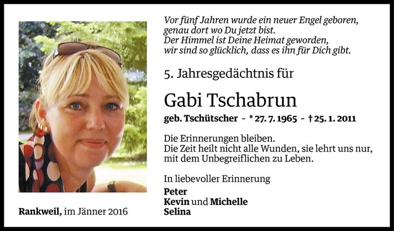  Todesanzeige für Gabi Tschabrun vom 25.01.2016 aus Vorarlberger Nachrichten