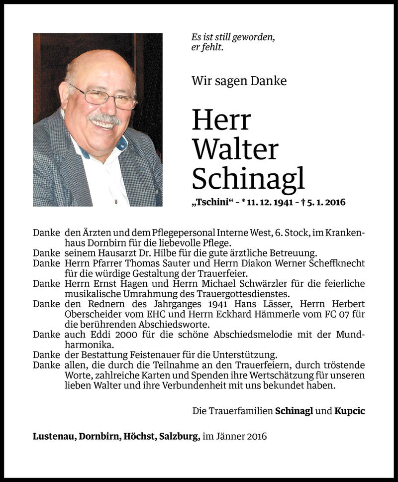  Todesanzeige für Walter Schinagl vom 21.01.2016 aus Vorarlberger Nachrichten