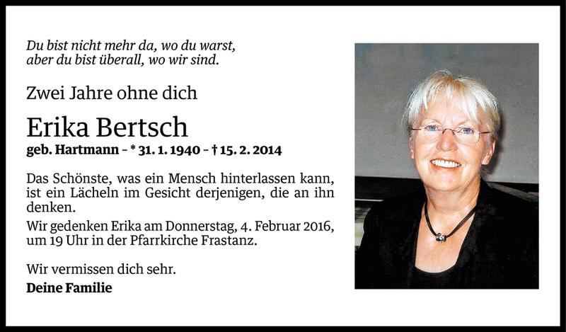  Todesanzeige für Erika Bertsch vom 29.01.2016 aus Vorarlberger Nachrichten