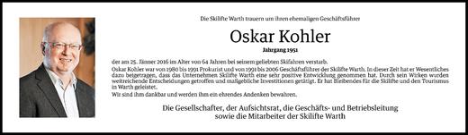 Todesanzeige von Oskar Kohler von Vorarlberger Nachrichten