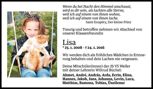 Todesanzeige von Lisa Endrich von Vorarlberger Nachrichten