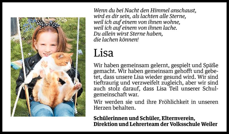  Todesanzeige für Lisa Endrich vom 29.01.2016 aus Vorarlberger Nachrichten