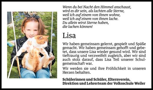 Todesanzeige von Lisa Endrich von Vorarlberger Nachrichten
