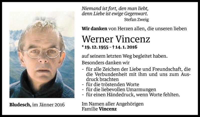  Todesanzeige für Werner Vincenz vom 29.01.2016 aus Vorarlberger Nachrichten