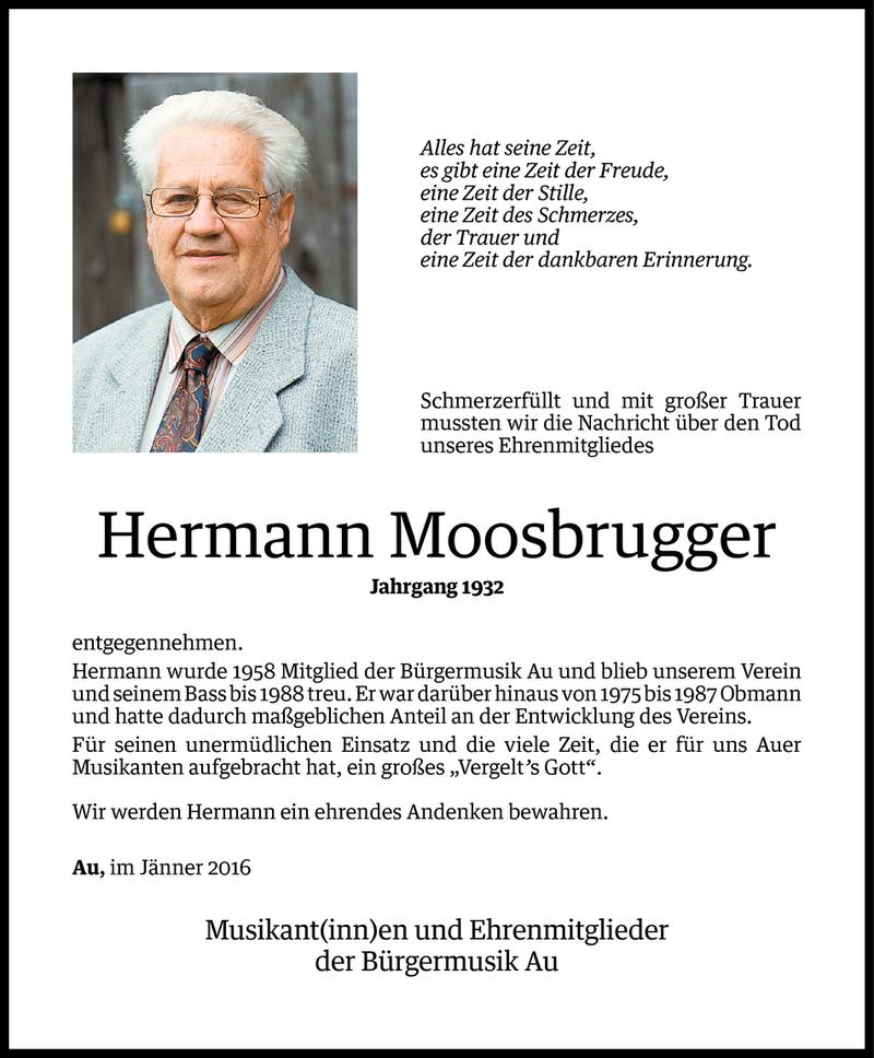  Todesanzeige für Hermann Moosbrugger vom 30.01.2016 aus Vorarlberger Nachrichten