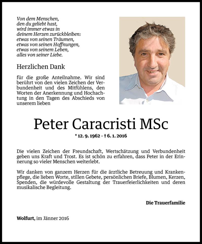  Todesanzeige für Peter Caracristi vom 29.01.2016 aus Vorarlberger Nachrichten