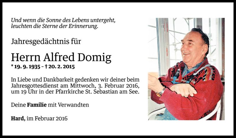  Todesanzeige für Alfred Domig vom 31.01.2016 aus Vorarlberger Nachrichten