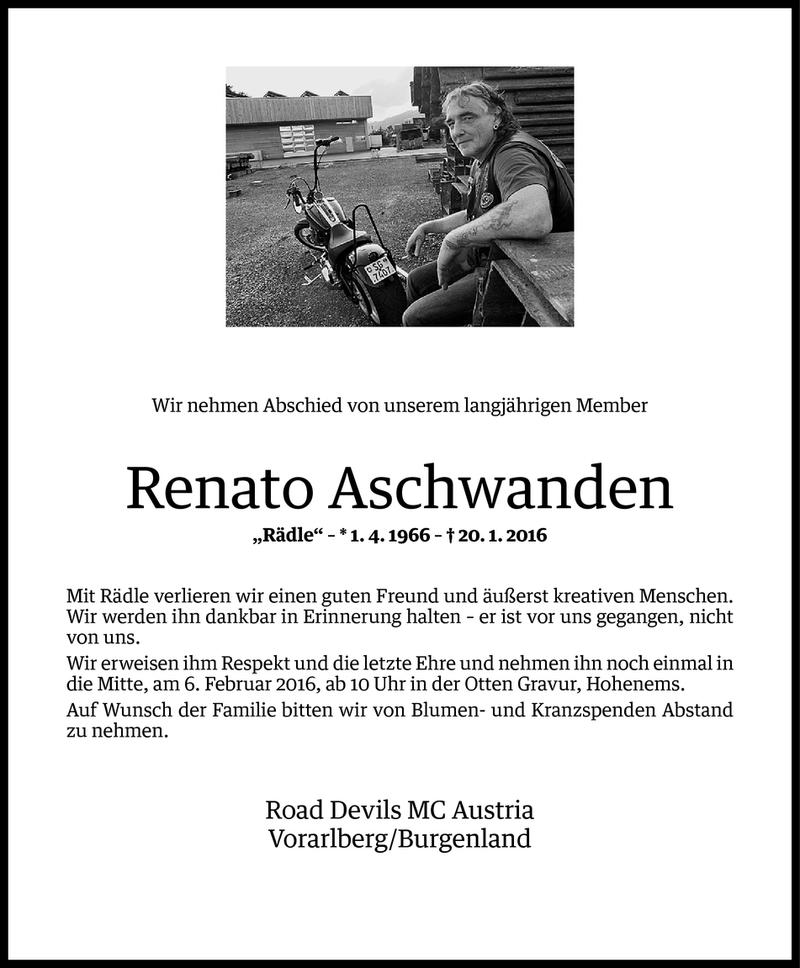  Todesanzeige für Renato Aschwanden vom 03.02.2016 aus Vorarlberger Nachrichten