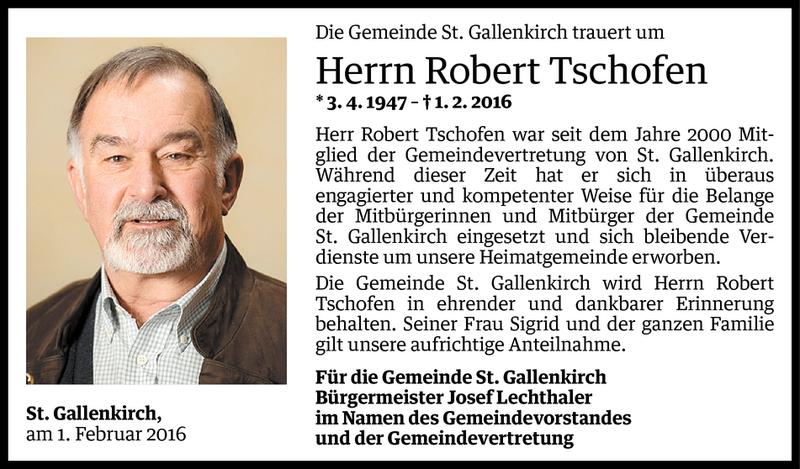  Todesanzeige für Robert Tschofen vom 02.02.2016 aus Vorarlberger Nachrichten