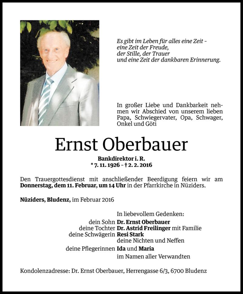  Todesanzeige für Ernst Oberbauer vom 08.02.2016 aus Vorarlberger Nachrichten