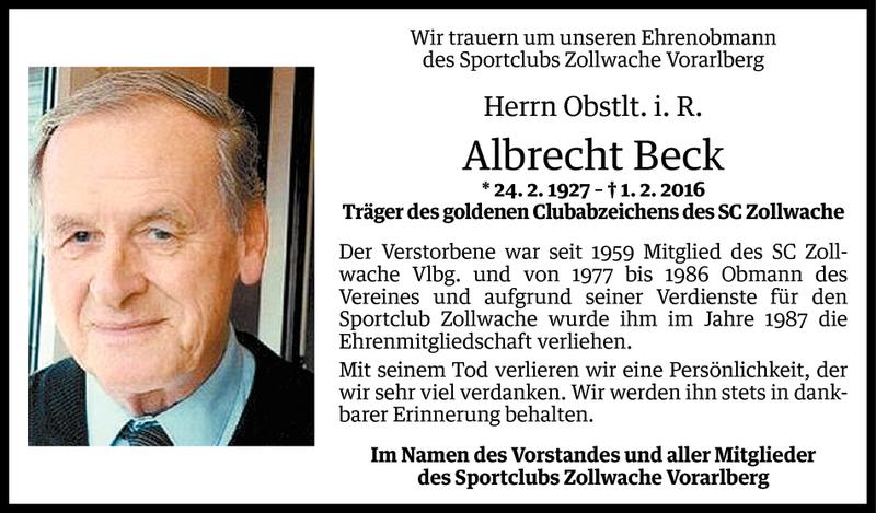  Todesanzeige für Albrecht Beck vom 04.02.2016 aus Vorarlberger Nachrichten