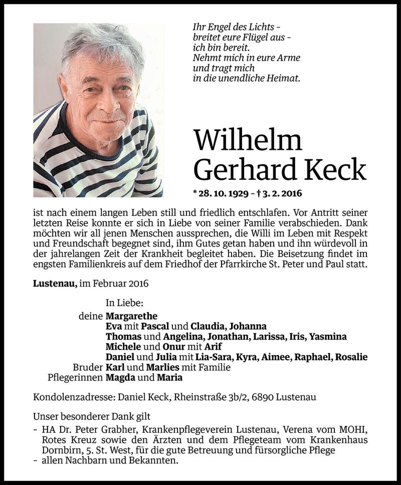  Todesanzeige für Wilhelm Keck vom 06.02.2016 aus Vorarlberger Nachrichten