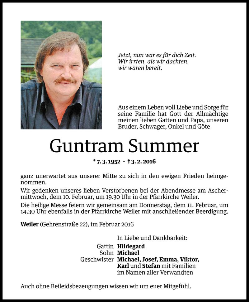  Todesanzeige für Guntram Summer vom 06.02.2016 aus Vorarlberger Nachrichten