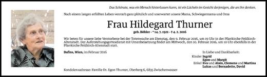 Todesanzeige von Hildegard Thurner von Vorarlberger Nachrichten