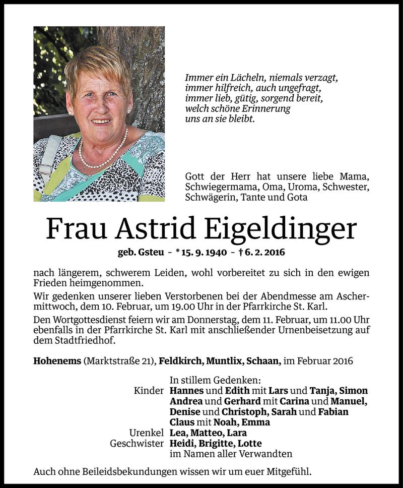 Todesanzeigen von Astrid Eigeldinger | Todesanzeigen Vorarlberger ...