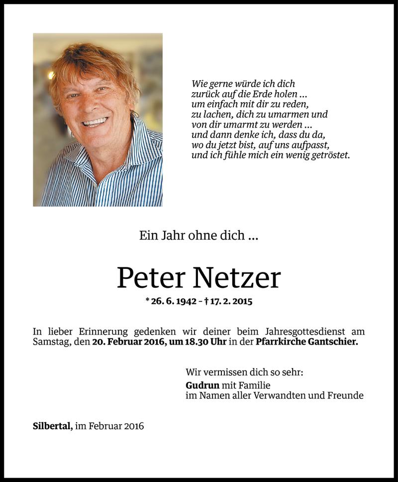  Todesanzeige für Peter Netzer vom 16.02.2016 aus Vorarlberger Nachrichten