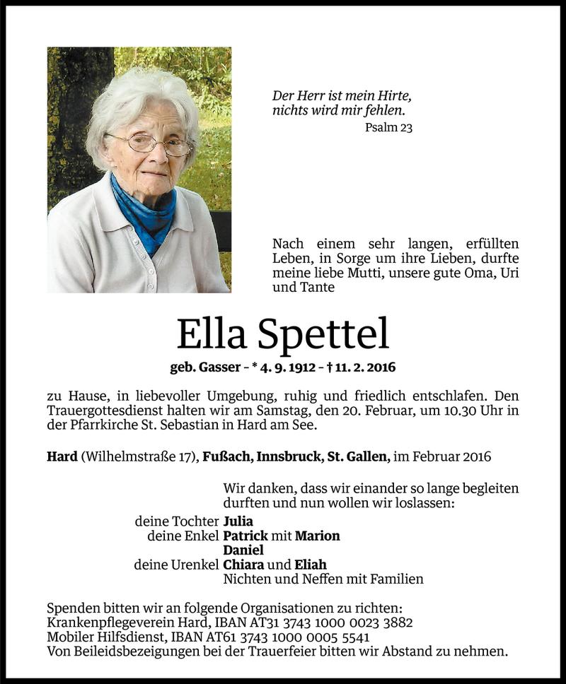  Todesanzeige für Ella Spettel vom 17.02.2016 aus Vorarlberger Nachrichten