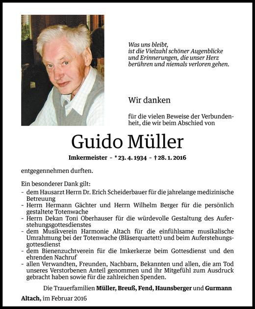 Todesanzeige von Guido Müller von Vorarlberger Nachrichten