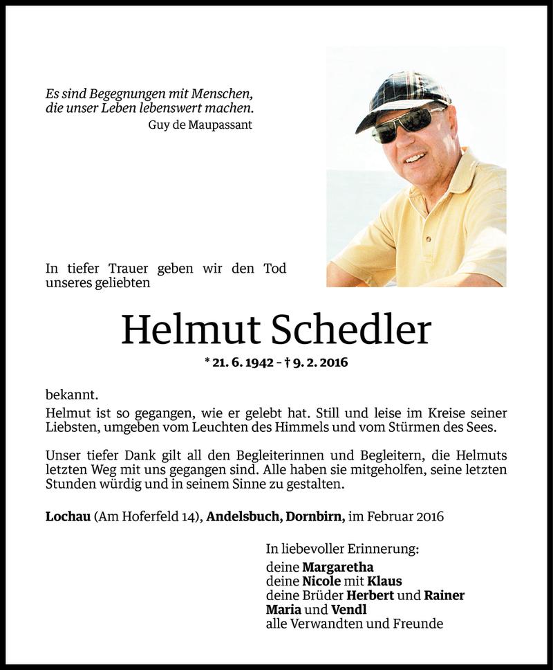  Todesanzeige für Helmut Schedler vom 20.02.2016 aus Vorarlberger Nachrichten