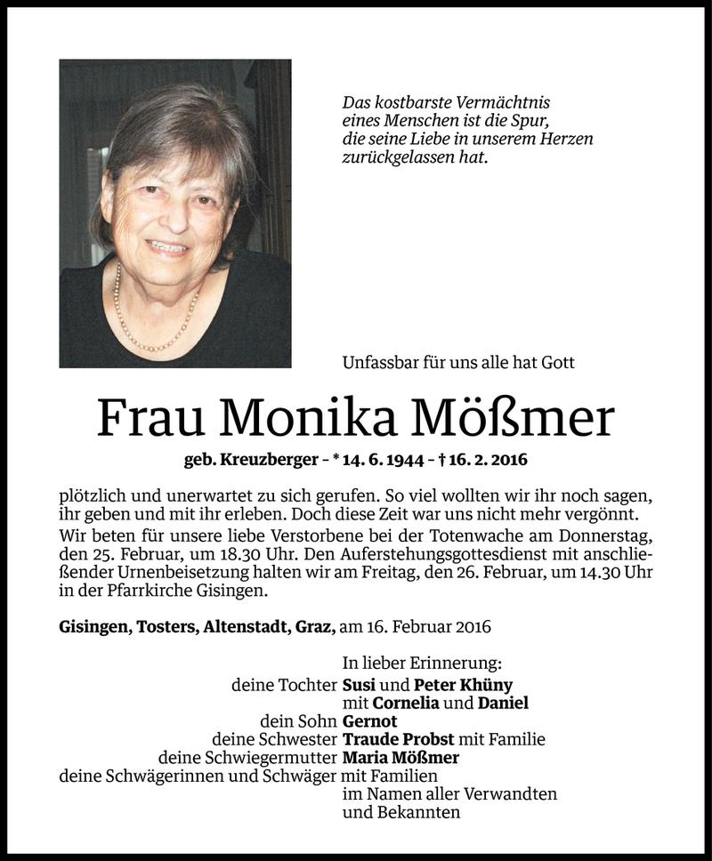  Todesanzeige für Monika Mößmer vom 22.02.2016 aus Vorarlberger Nachrichten