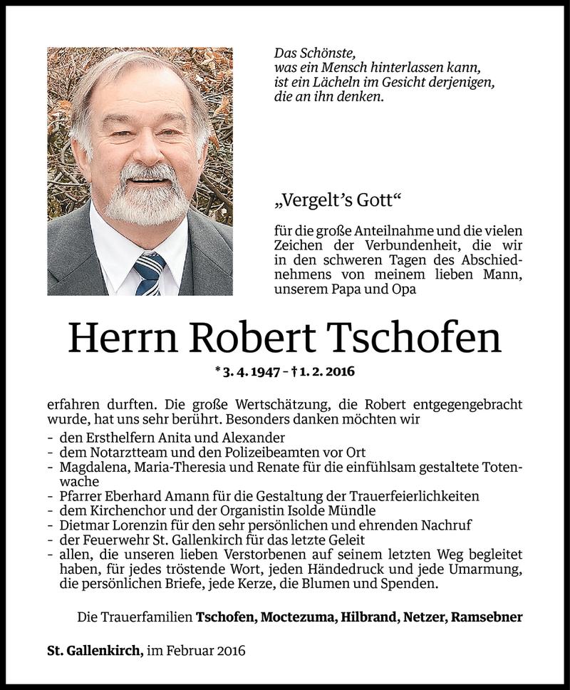  Todesanzeige für Robert Tschofen vom 24.02.2016 aus Vorarlberger Nachrichten