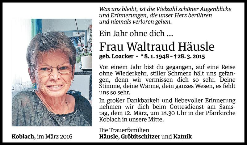 Todesanzeigen von Waltraud Häusle Todesanzeigen Vorarlberger Nachrichten