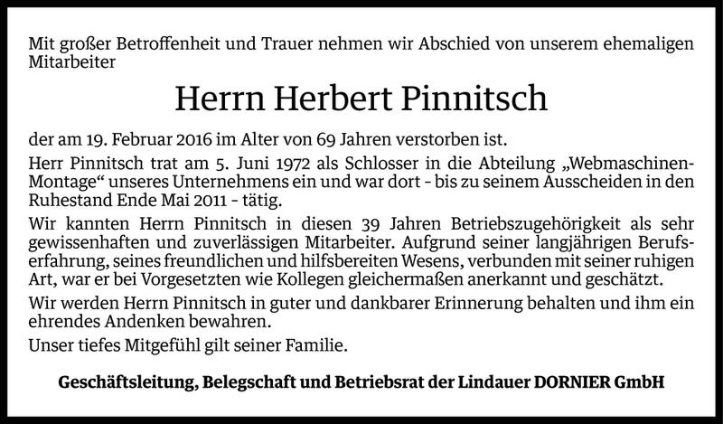  Todesanzeige für Herbert Pinnitsch vom 24.02.2016 aus Vorarlberger Nachrichten