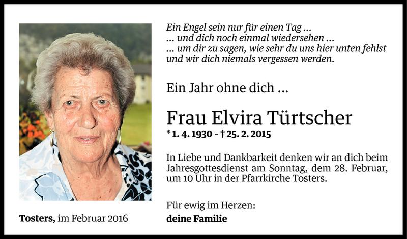  Todesanzeige für Elvira Türtscher vom 24.02.2016 aus Vorarlberger Nachrichten