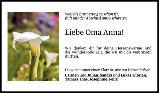 Todesanzeige von Anna Stadelmann von Vorarlberger Nachrichten