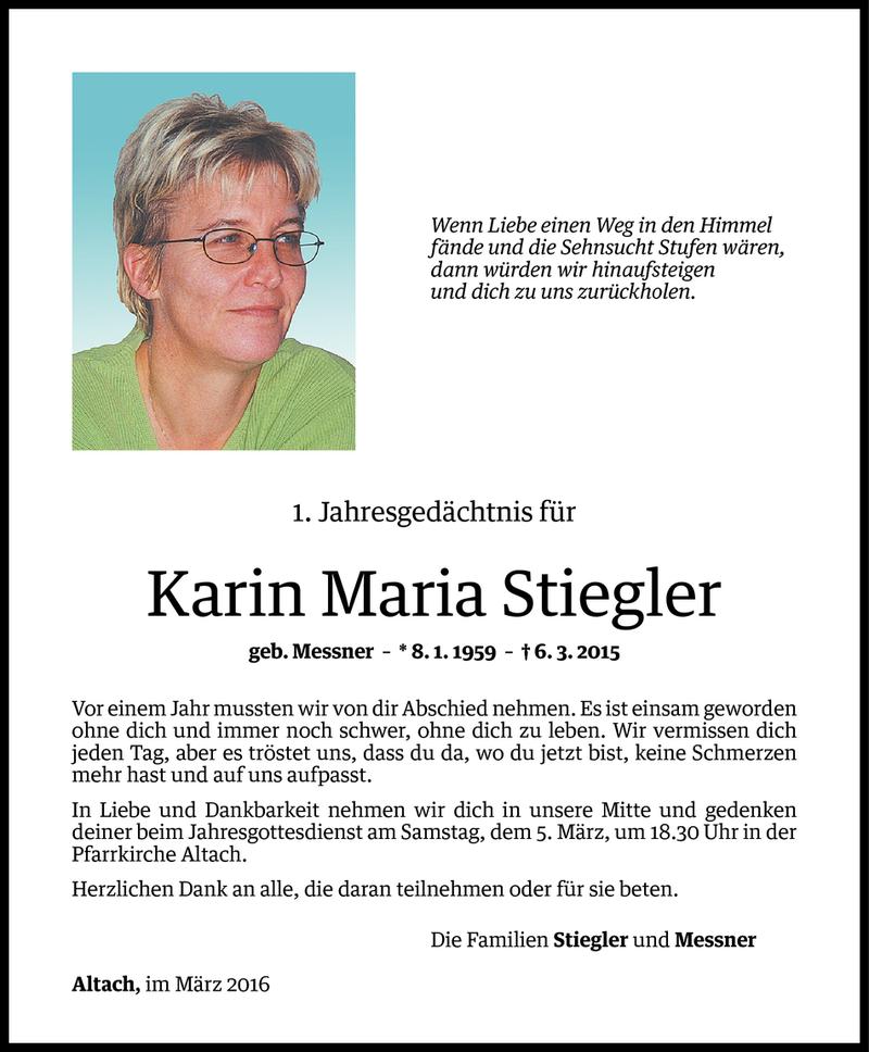  Todesanzeige für Karin Stiegler vom 03.03.2016 aus Vorarlberger Nachrichten