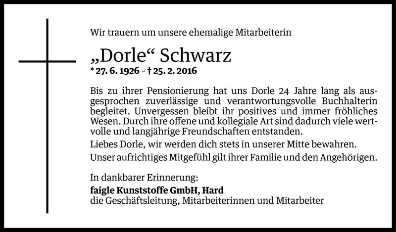  Todesanzeige für Viktoria Schwarz vom 29.02.2016 aus Vorarlberger Nachrichten