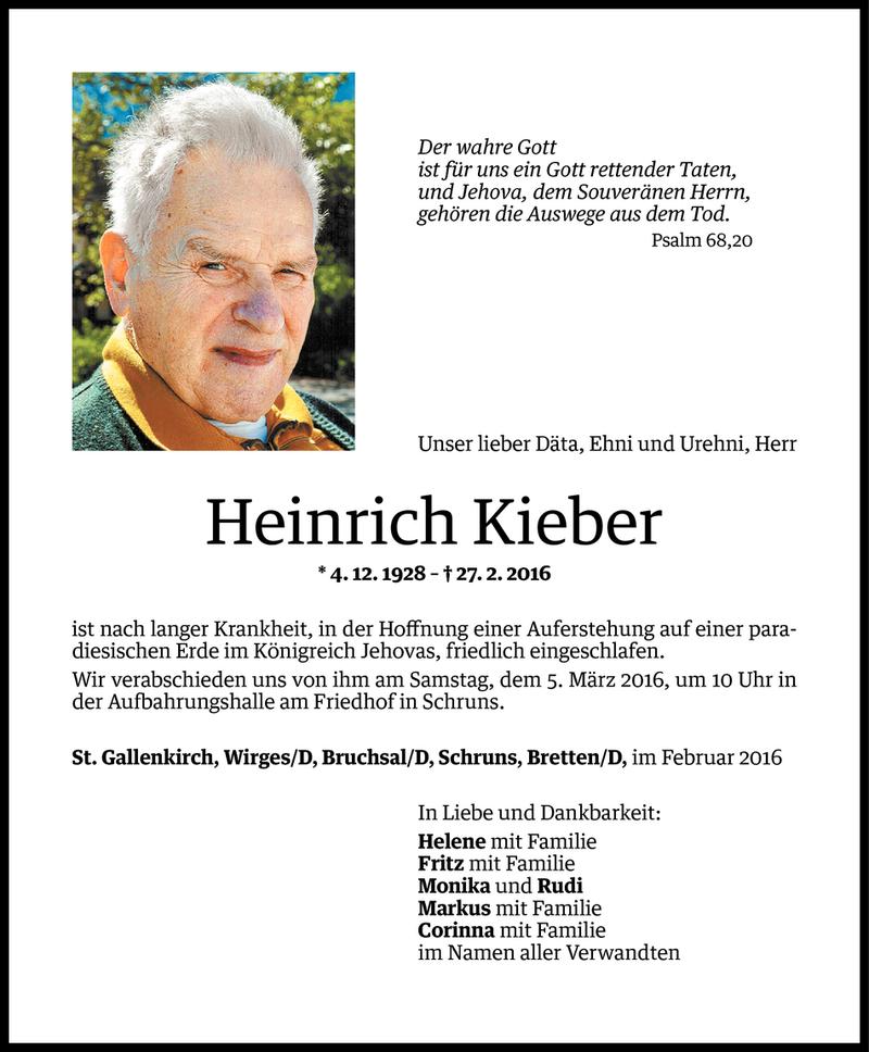  Todesanzeige für Heinrich Kieber vom 02.03.2016 aus Vorarlberger Nachrichten