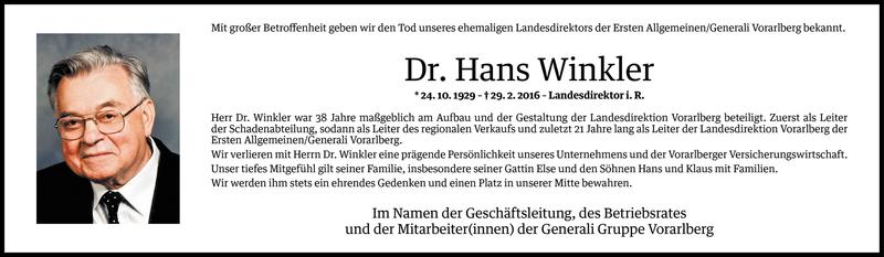  Todesanzeige für Hans Winkler vom 02.03.2016 aus Vorarlberger Nachrichten