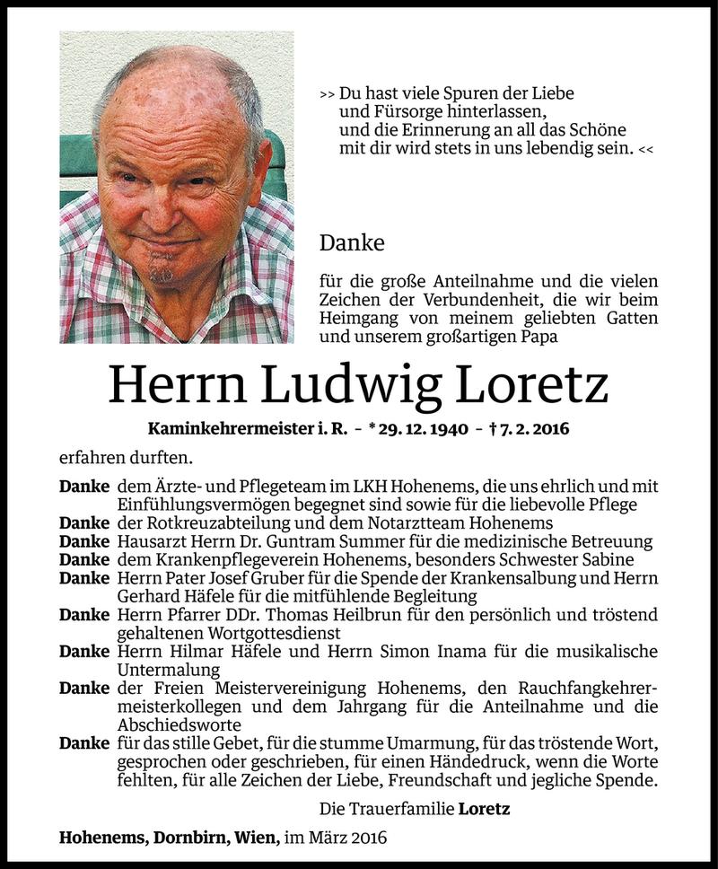  Todesanzeige für Ludwig Loretz vom 07.03.2016 aus Vorarlberger Nachrichten