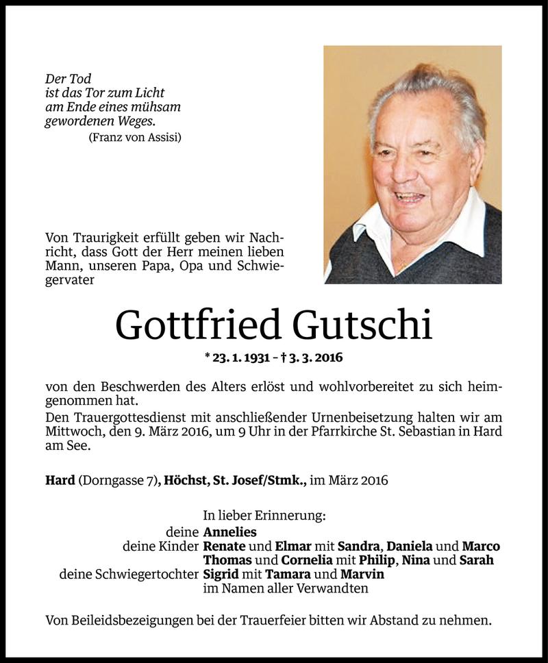  Todesanzeige für Gottfried Gutschi vom 06.03.2016 aus Vorarlberger Nachrichten