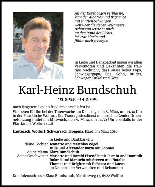 Todesanzeigen Von Karl Heinz Bundschuh Todesanzeigen Vorarlberger