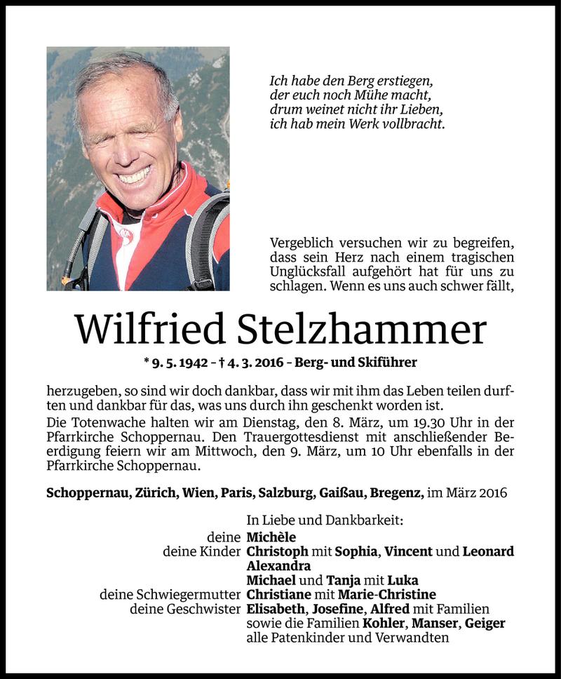  Todesanzeige für Wilfried Stelzhammer vom 06.03.2016 aus Vorarlberger Nachrichten