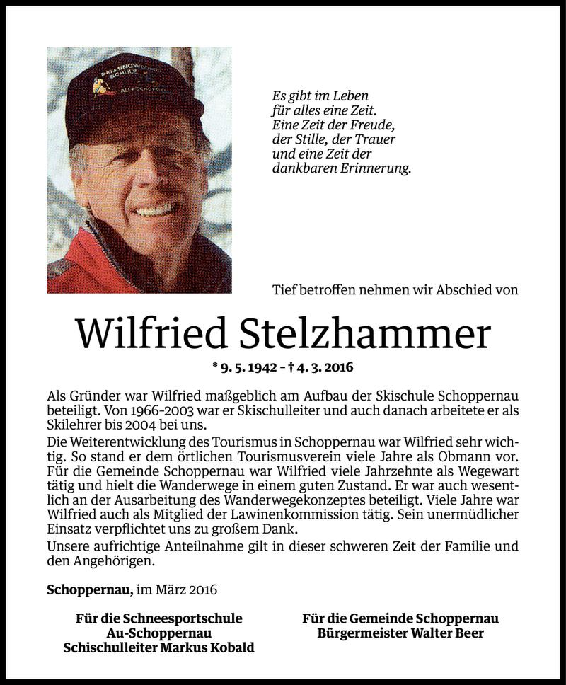  Todesanzeige für Wilfried Stelzhammer vom 06.03.2016 aus Vorarlberger Nachrichten