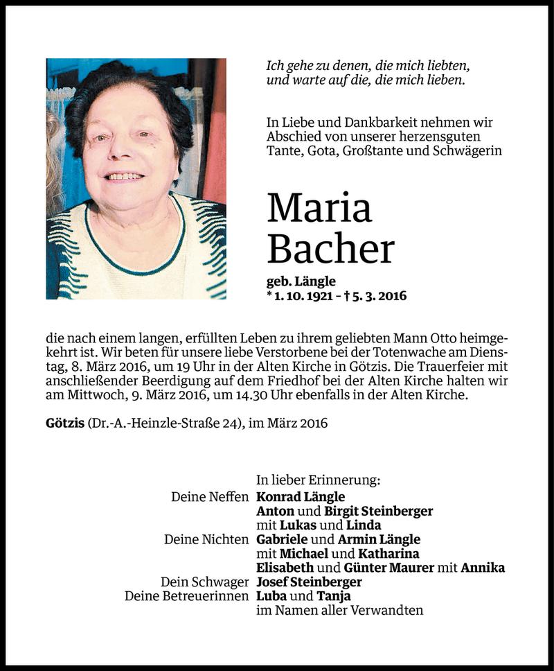  Todesanzeige für Maria Bacher vom 06.03.2016 aus Vorarlberger Nachrichten