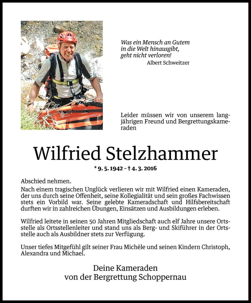  Todesanzeige für Wilfried Stelzhammer vom 07.03.2016 aus Vorarlberger Nachrichten