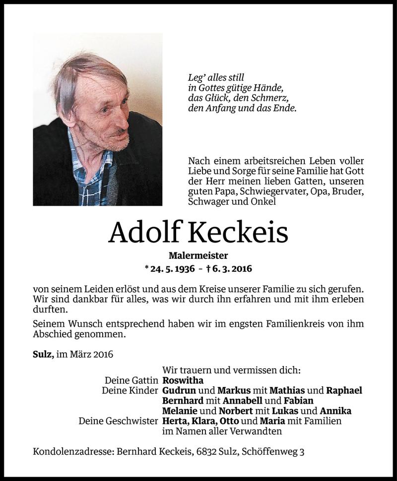  Todesanzeige für Adolf Keckeis vom 10.03.2016 aus Vorarlberger Nachrichten