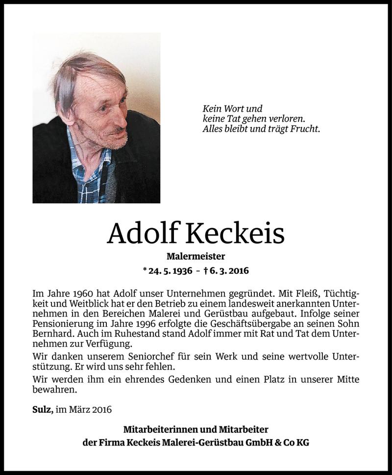  Todesanzeige für Adolf Keckeis vom 10.03.2016 aus Vorarlberger Nachrichten