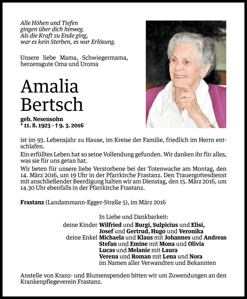 Todesanzeige für Amalia Bertsch vom 11.03.2016 aus Vorarlberger Nachrichten
