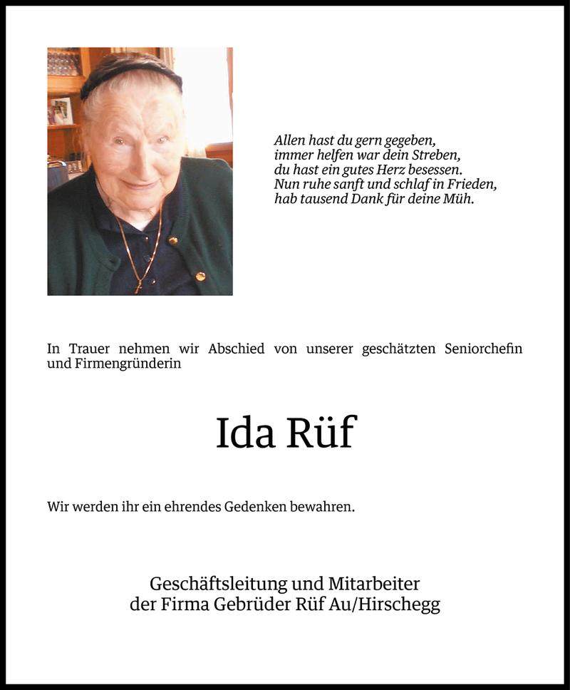  Todesanzeige für Ida Rüf vom 11.03.2016 aus Vorarlberger Nachrichten