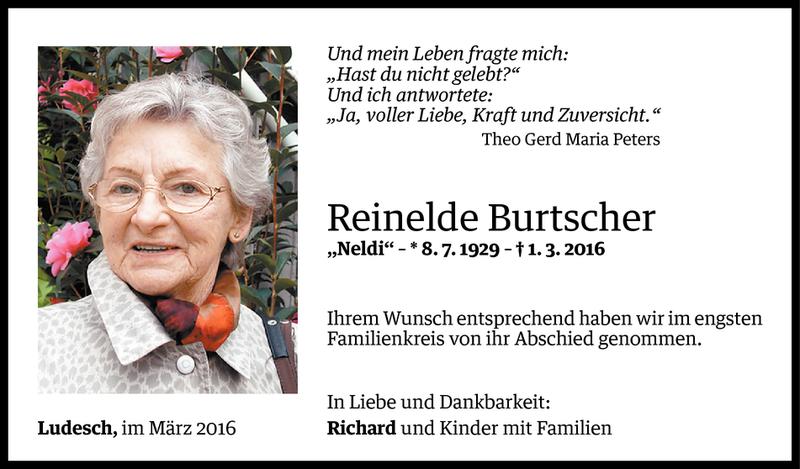  Todesanzeige für Reinelde Burtscher vom 14.03.2016 aus Vorarlberger Nachrichten