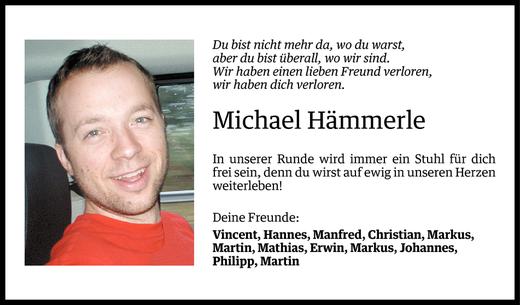 Todesanzeige von Michael Hämmerle von Vorarlberger Nachrichten