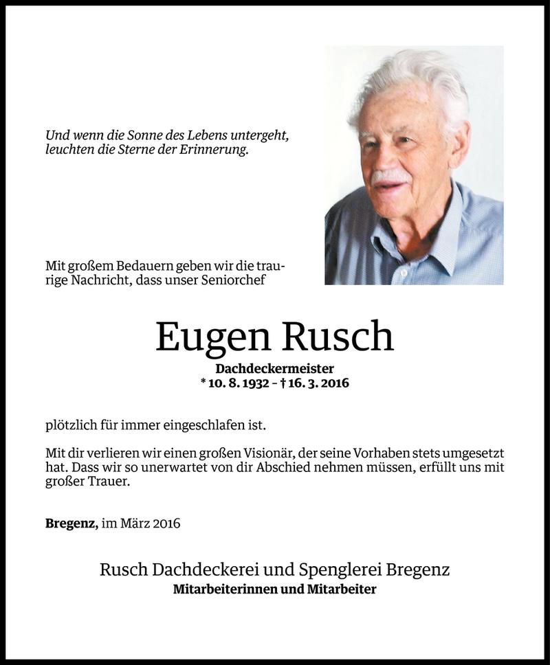  Todesanzeige für Eugen Rusch vom 18.03.2016 aus Vorarlberger Nachrichten